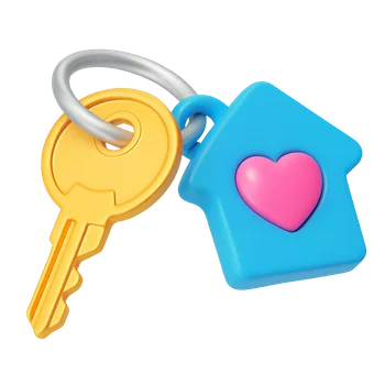 Illustration of a house key with a heart-adorned keychain, symbolising home, safety, and belonging