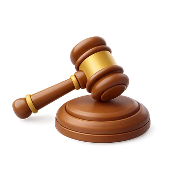 Illustration of a judge’s gavel on a sound block, representing legal systems, justice, and access to rights