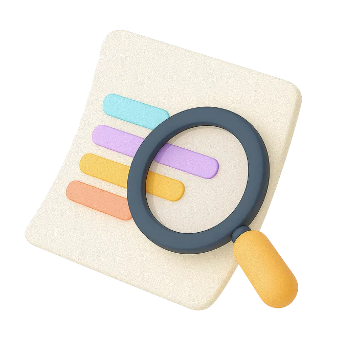 Report with a magnifying glass hovering over it